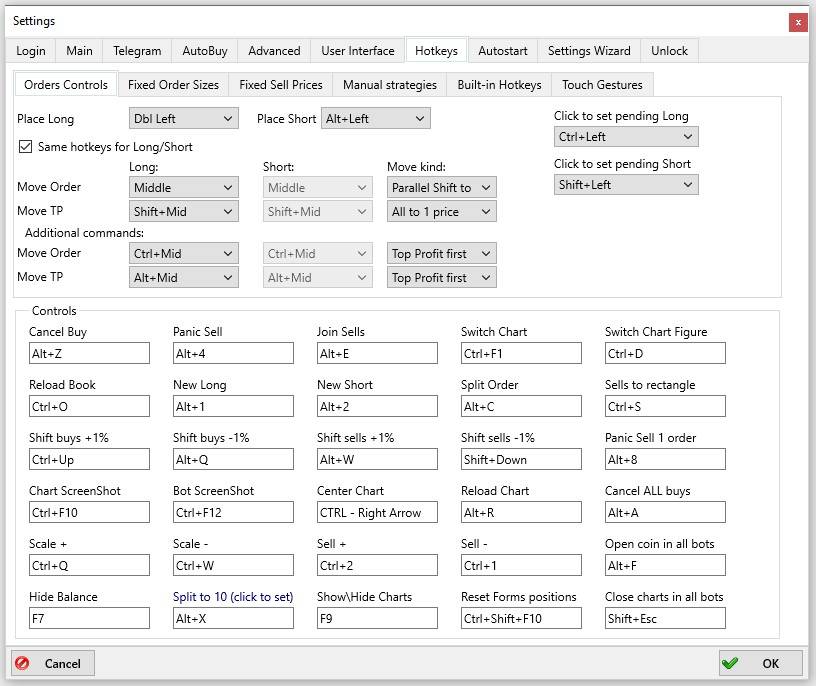 Moonbot Terminal: Settings tab – Hotkeys